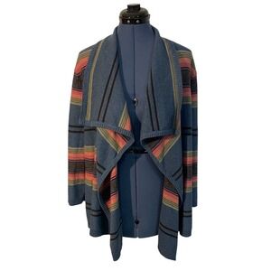 Chaps Denim Womens Stripe Waterfall Collar Open Knit Cardigan Western Cowgirl XL